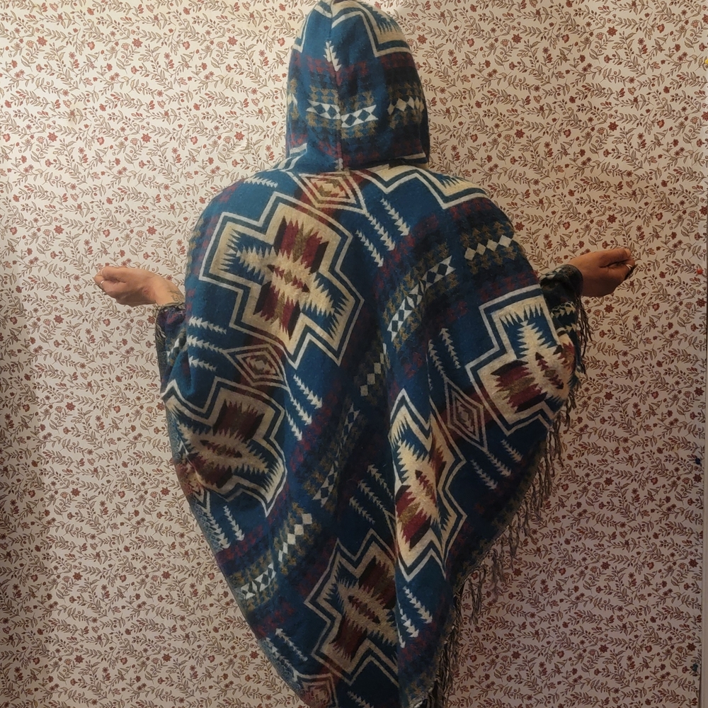 Hooded Pendleton/Aztec Print Poncho